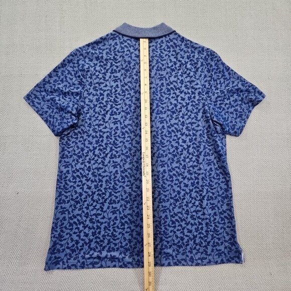 Tasso Elba Polo Shirt Men's Medium Navy Blue Floral Short Sleeve Hidden Buttons - Picture 11 of 12